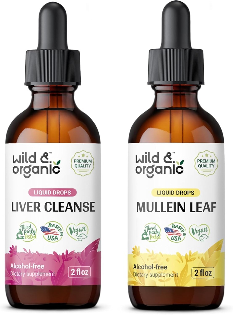 Άγρια & οργανική πλύση ήπατος Βάμμα 2 fl oz & Mullein Βάμμα 2 fl oz