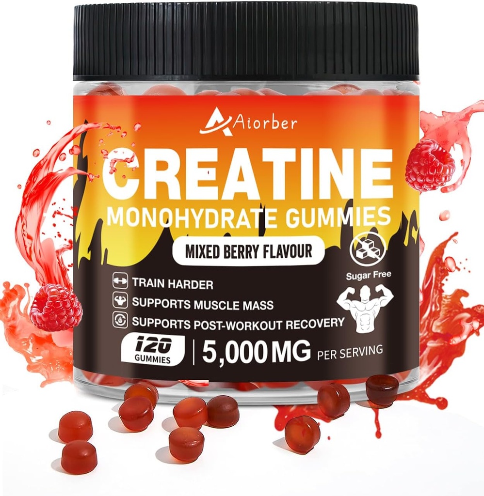 Creatine Μονοένυδρη Gummies για άνδρες & γυναίκες - 5g Creatine Monohydrate Per Serving, υποστηρίζει προπόνηση, Zero Sugar, 120 Vegan συμπλήρωμα Gummies