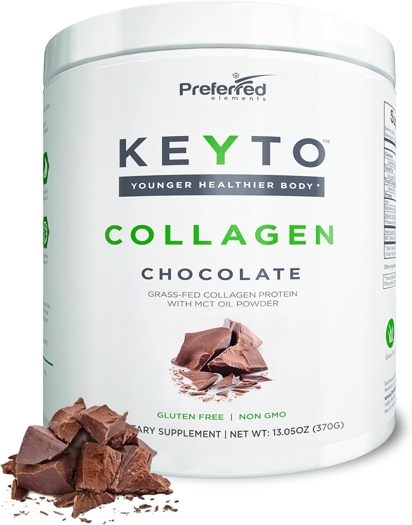 Keto Collagen Protein Powder με MCT Oil – Keto και Παλαιοφιλικό χόρτο Fed and Pasture Μεγαλωμένο υδρολυμένο κολλαγόνο Peptides – Ταιριάζει σε χαμηλή διατροφή υδατανθράκων και Keto Snacks – KEYTO Σοκολάτα Γεύση