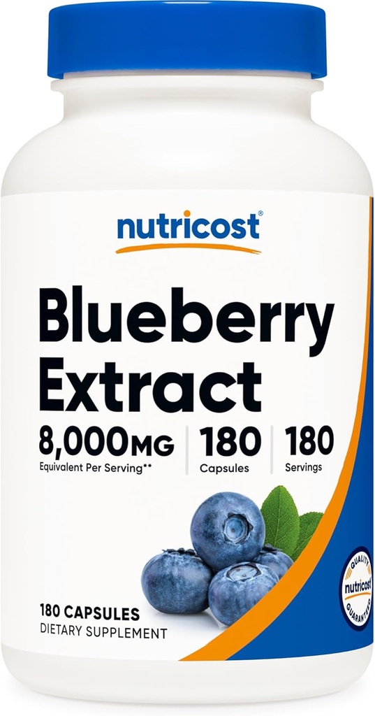 Nutricost Blueberry Extract 8000mg Ισοδύναμο (από 160mg των 50:1 Extract), 180 Κάψουλες - Χορτοφαγικά, Χωρίς Γλουτένη και Μη ΓΤΟ