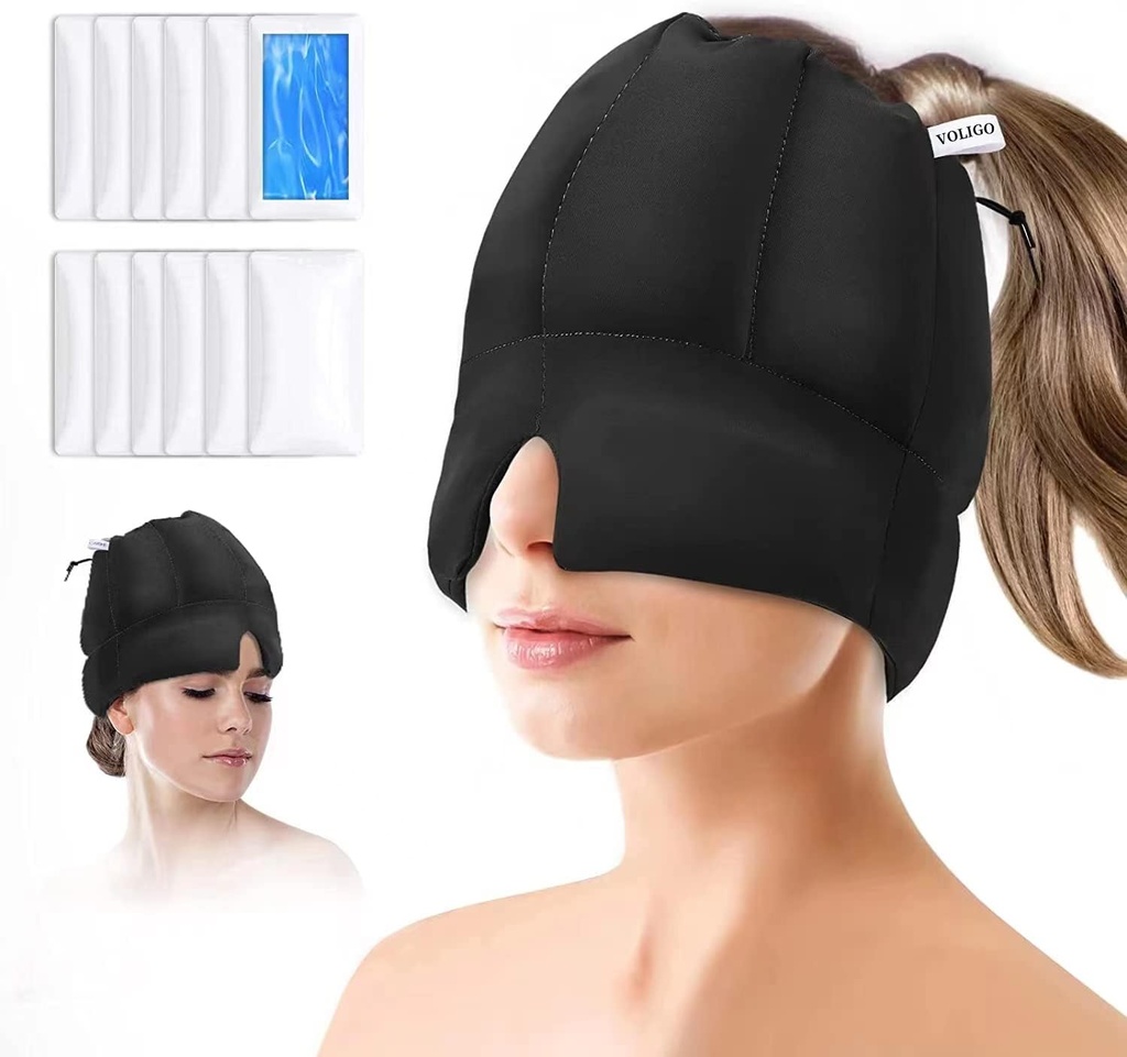 Higraine Ice Head Pack - Κεφαλή ανακούφισης του κεφαλιού με κρύο συμπιεστή, καπάκι ψύξης Gel για Sinus Relief, κάλυμμα κεφαλής προσωπικού κρύου συμπιεστή για ένταση, άγχος και Hangover Relief (μαύρο)