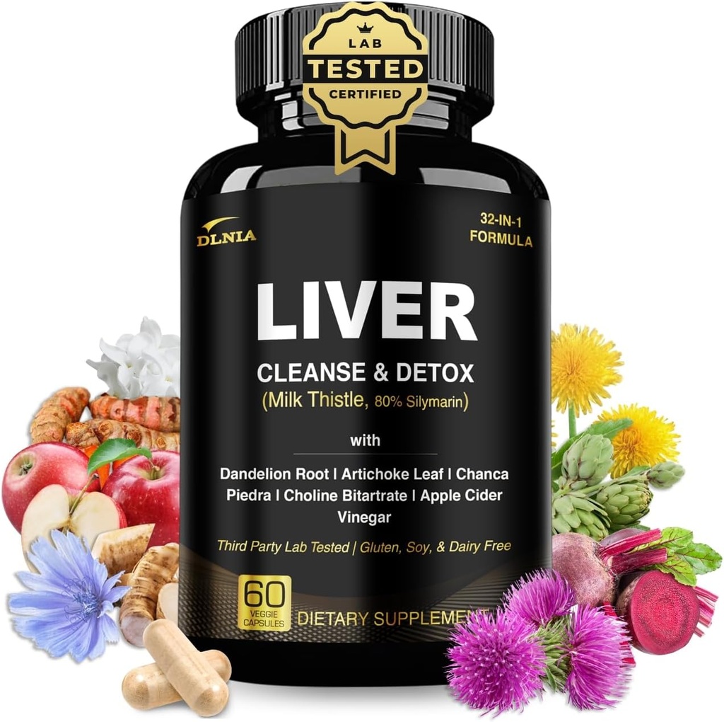 32 σε 1 Liver Cleanse Detox & Repair Formula με μητρικό ξύσμα μήλου, συμπλήρωμα γαϊδουράγκαθου γάλακτος, Artichoke, συμπλήρωμα ρίζας δαντελίων - μη GMO & Vegan βοτανική υποστήριξη & επισκευή ήπατος