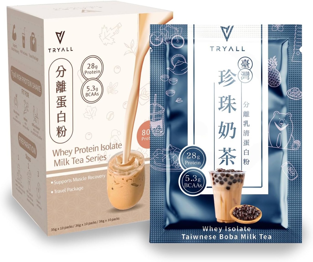 TRYALL Recharge Post Workout Supplement Daily Muscle Builder & Recovery Supplement (Taiwan Bubble Milk Tea, 10 Packs)