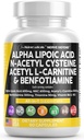 Alpha Lipoic Acid 600mg N-Acetyl Cysteine 600mg Acetyl L-Carnitine 500mg Benfotiamine 300mg - Συμπλήρωμα υποστήριξης για γυναίκες και άνδρες με βιταμίνη B1 B6 & B12 - Made in USA 90 Caps