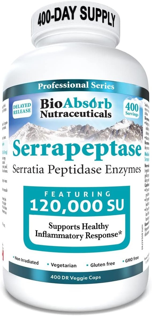 BioAbsorb Serrapeptase συμπλήρωμα 120000 SPU, υψηλή ισχύς, καθυστερημένη απελευθέρωση