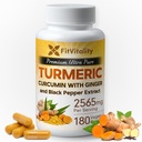 Turmeric Curcumin 2565 mg, 180 κάψουλες, 95% Curcuminoids & BioPerine Black Pepper Extra Strength Turmeric Supplement, All Natural & Non – GMO, Gluten-free, Vegan Capsles
