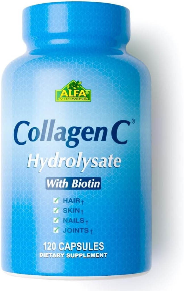 Premium Collagen Hydrolysate Από την Alfa Βιταμίνες - Αντιγηραντικό συμπλήρωμα διατροφής πλούσιο σε βιταμίνη C - δέρμα, νύχια & αναζωογόνηση μαλλιών - Υποστηρίζει την υγεία των οστών και των μυών - Made in USA - 120 κάψουλες