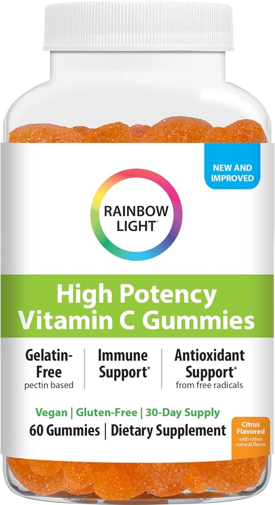 Rainbow Light High-Potency Vitamin C Gummies, Gummy Supplement Provides Antioxidant and Immune Support, With Vitamin C, Vegan and Gluten Free, 60 Count