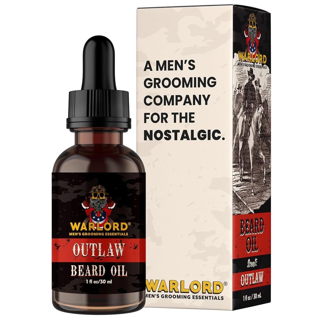 WARLORD Beard Oil & Beard Αποσκληρυντής για τους άνδρες - Beard Moisturizer & Natural Beard Oil to Reduce Ichy Skin, Tame Hair and Manage Frizz - Outlaw, 1 Fl Oz