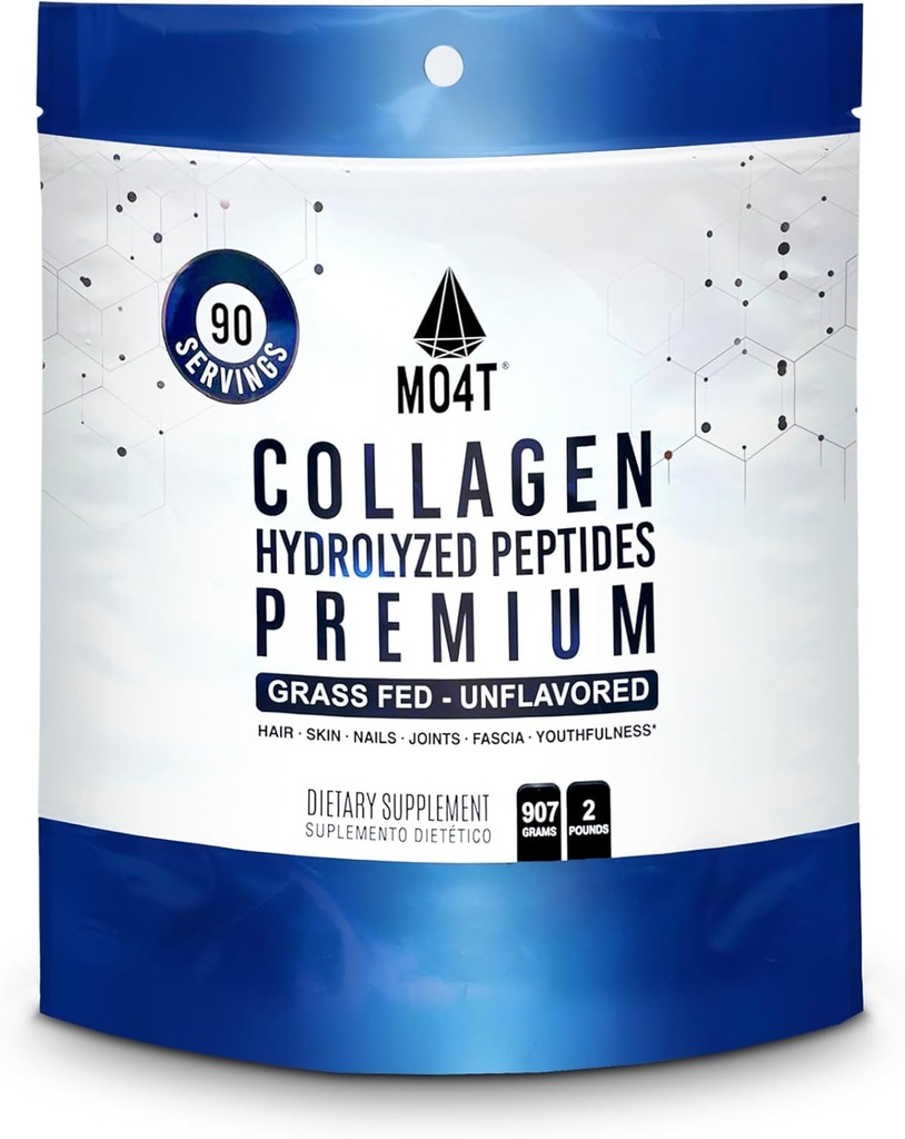 MO4T Collagen Peptides- Grass-Fed Collagen- Hydrolyzed Collagen Powder- Unflavored- 2 Pounds Collagen- Large Collagen Powder