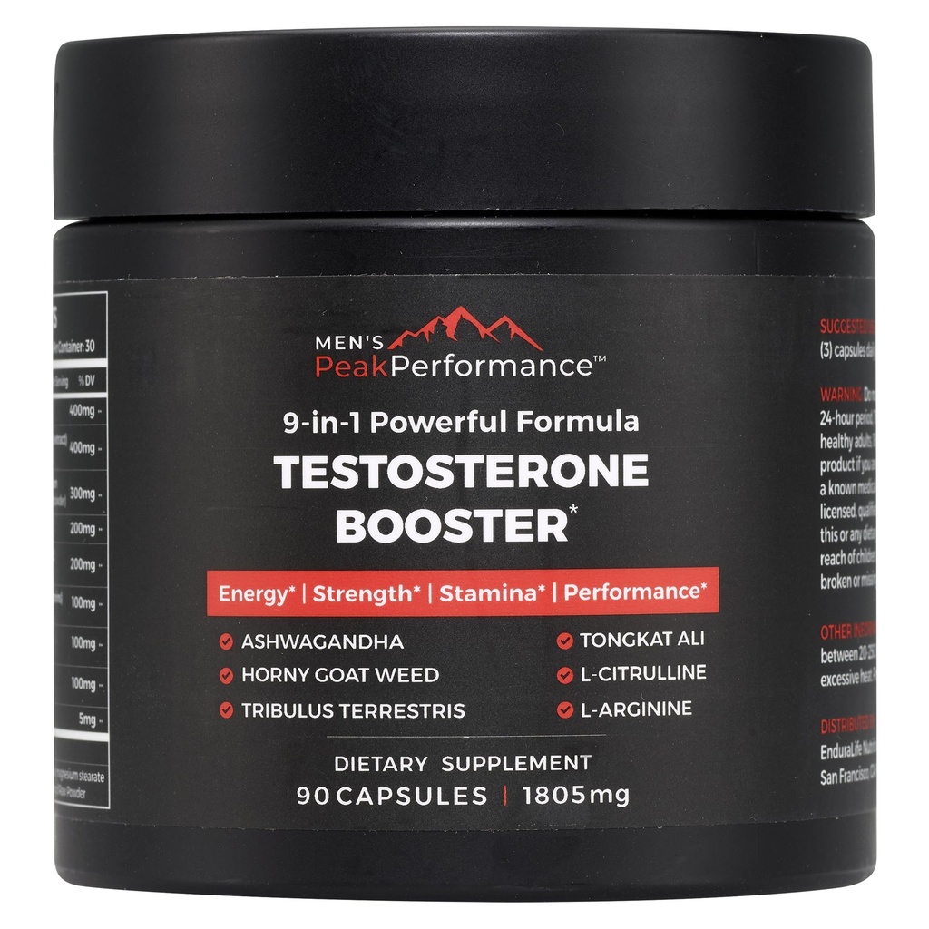 MEN'S PeakPerformance - Testosterone Booster συμπλήρωμα για τους άνδρες - Boost Stamina, μυϊκή ανάπτυξη, ενέργεια, δύναμη, αντοχή & κίνηση - Ashwagandha, Tribulus, L-αργινίνη, Tongkat Ali- 90 κάψουλες