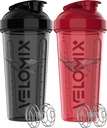VELOMIX -2 Pack- 28 oz μπουκάλια αναδευτήρα πρωτεΐνης για μείγματα πρωτεϊνών - 2x σύρμα Whisk 