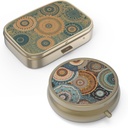 Χάπια Organizer Pill Box με καθρέφτη Retro μικρή θήκη χάπι για Purse ή Pocket Bronze Pill Box ή Βιταμίνες, Fish Oil, Συμπληρώματα, Pill Containe Travel Gifts (2PCS-Retro Mandala)