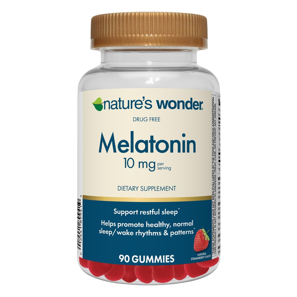 Nature's Wonder Drug-Free Melatonin 10 mg Gummies for Adult Sleep Health, 100% Drug Free Sleep Aid, Promotion Healthy Sleep and Wake Rhythm and Patterns, 45 Day Supply, 90 Count