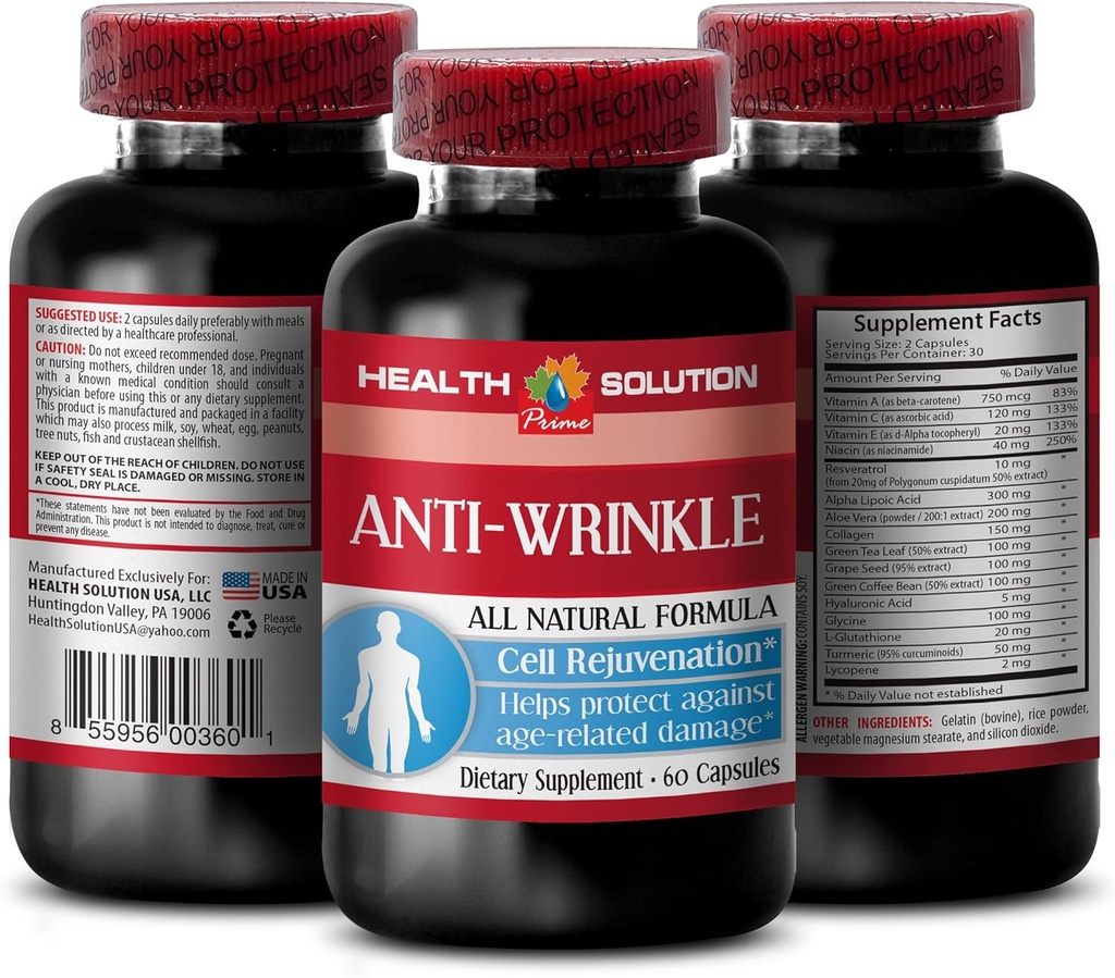 Βιταμίνη Ε κολλαγόνο - ANTI-WRINKLE COMPLEX - ιχνοστοιχεία του δέρματος, Αντιγηραντική φυσική φόρμουλα, αντιρυτιδικές κάψουλες για το πρόσωπο, αντιρυτιδικό ορό, άλφα λιποϊκό οξύ, αντιρυτιδικά χάπια για τις γυναίκες, 1B 60 Caps