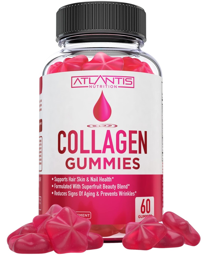 Atlantis Nutrition Collagen Peptides Gummies for Women - Formed with Type I & III - Βιταμίνη & Superfruit Beauty Blend - Formed to Support Hair, Nail & Skin Health 