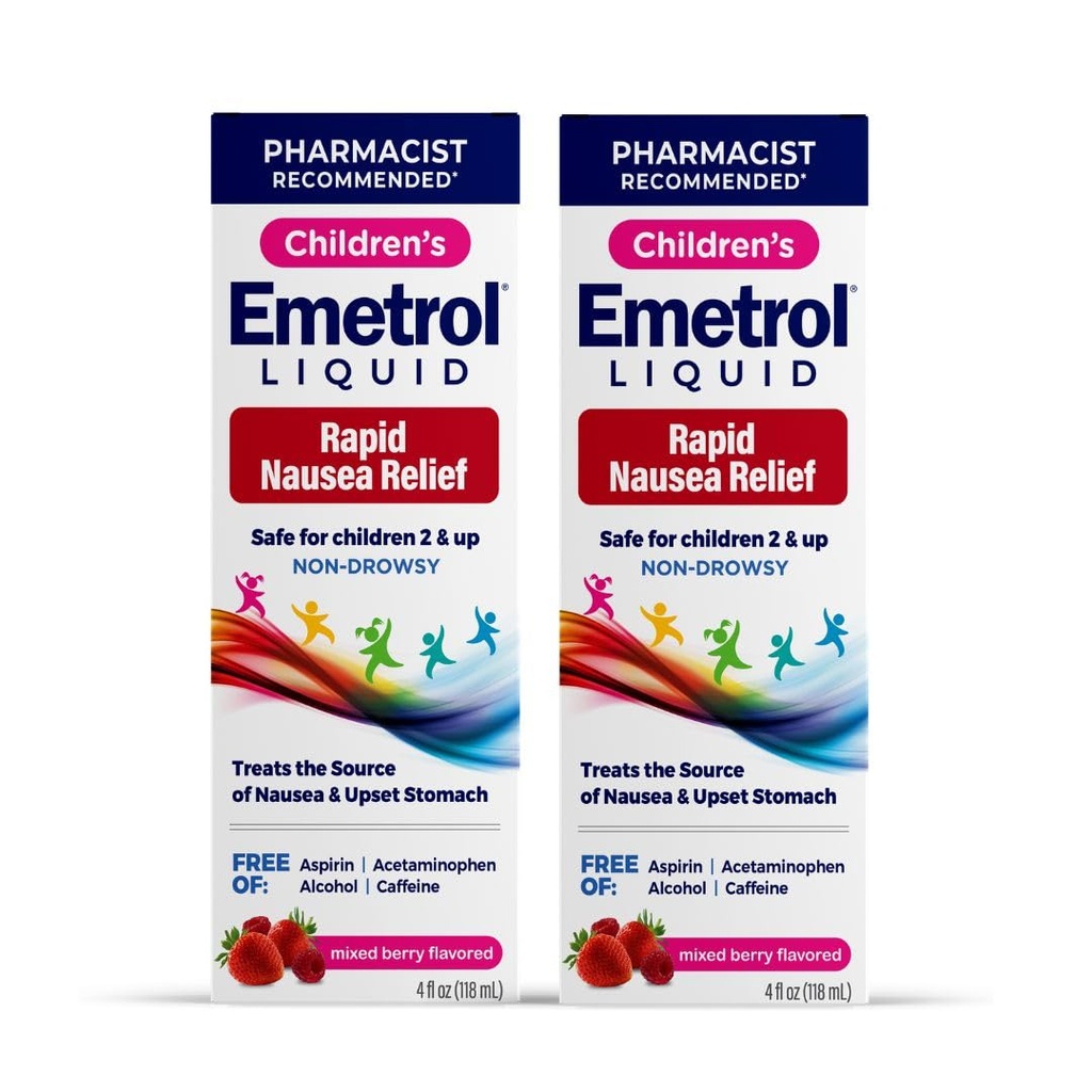 Emetrol Children's Non-Drowsy Liquid Nausea Relief - Αναστατωμένη Στομαχική Ιατρική - Ναυτία Relief for Kids - Μικτή Γεύση Berry - 4fl oz, 2 Pack