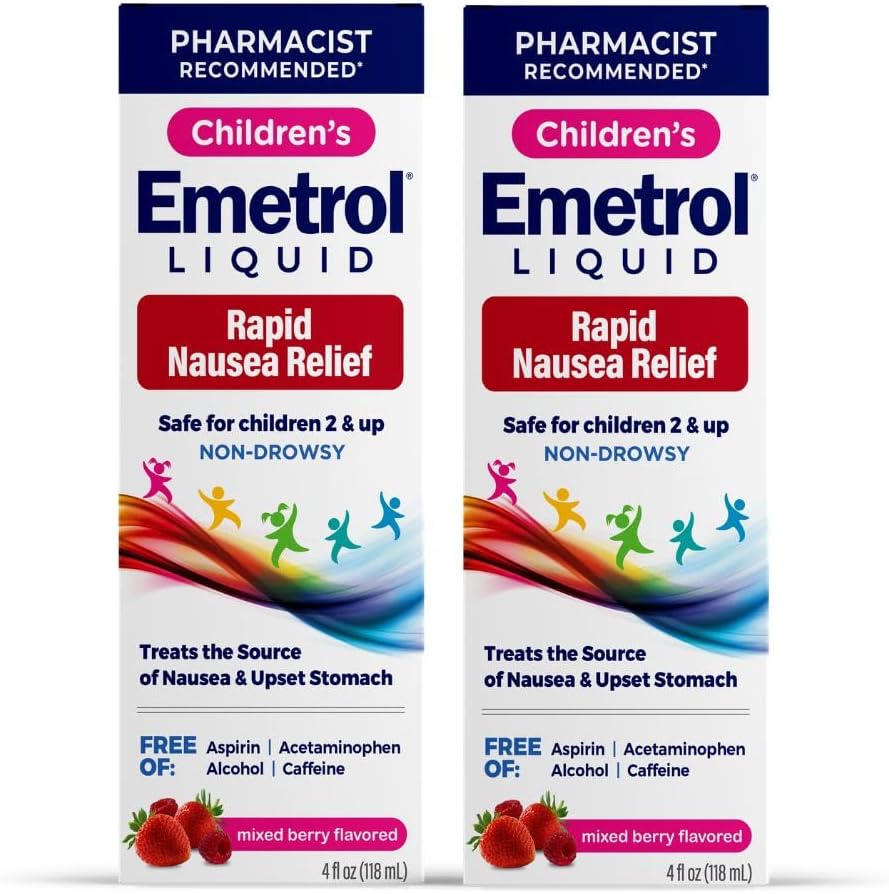 Emetrol Children's Non-Drowsy Liquid Nausea Relief - Αναστατωμένη Στομαχική Ιατρική - Ναυτία Relief for Kids - Μικτή Γεύση Berry - 4fl oz, 2 Pack
