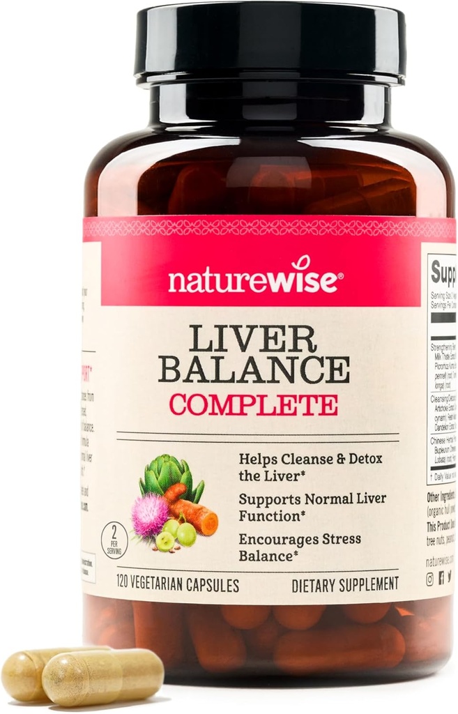 NatureWise Liver Balance Detox Supplement - Triple Repair Formula with Milk Thistle, Dandelion, Turmeric, Artichoke, Reishi Mushroom & Kudzu, - Vegan - 120 Κάψουλες[60-Ημέρα προσφοράς]