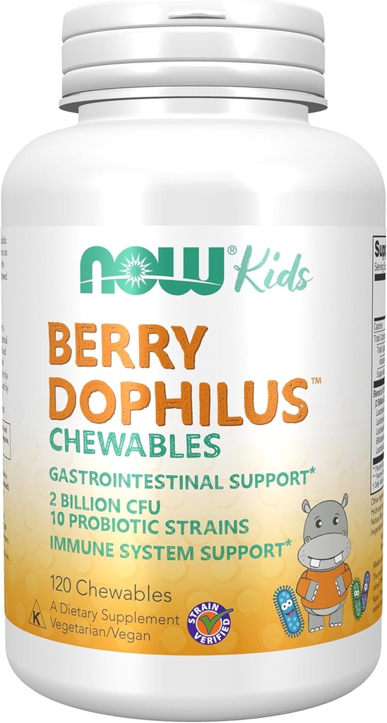 NOW Foods Supplements, BerryDophilusTM με 2 δισεκατομμύρια, 10 Probiotic Strains, Xylitol Sweeted, Strain Επαληθευμένο, 120 Μασώμενα, η συσκευασία μπορεί να διαφέρει