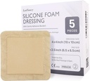 LotFancy Silicone Foam Dressing, 4"x 4" (2.5”x2.5”” Pad), 5 Count, Sterile συνορεύει Adhesive Wound Dressing, Bed Sores, Leg Ulcers Wound Care Bandage, Highly Absorbent, Αδιάβροχη
