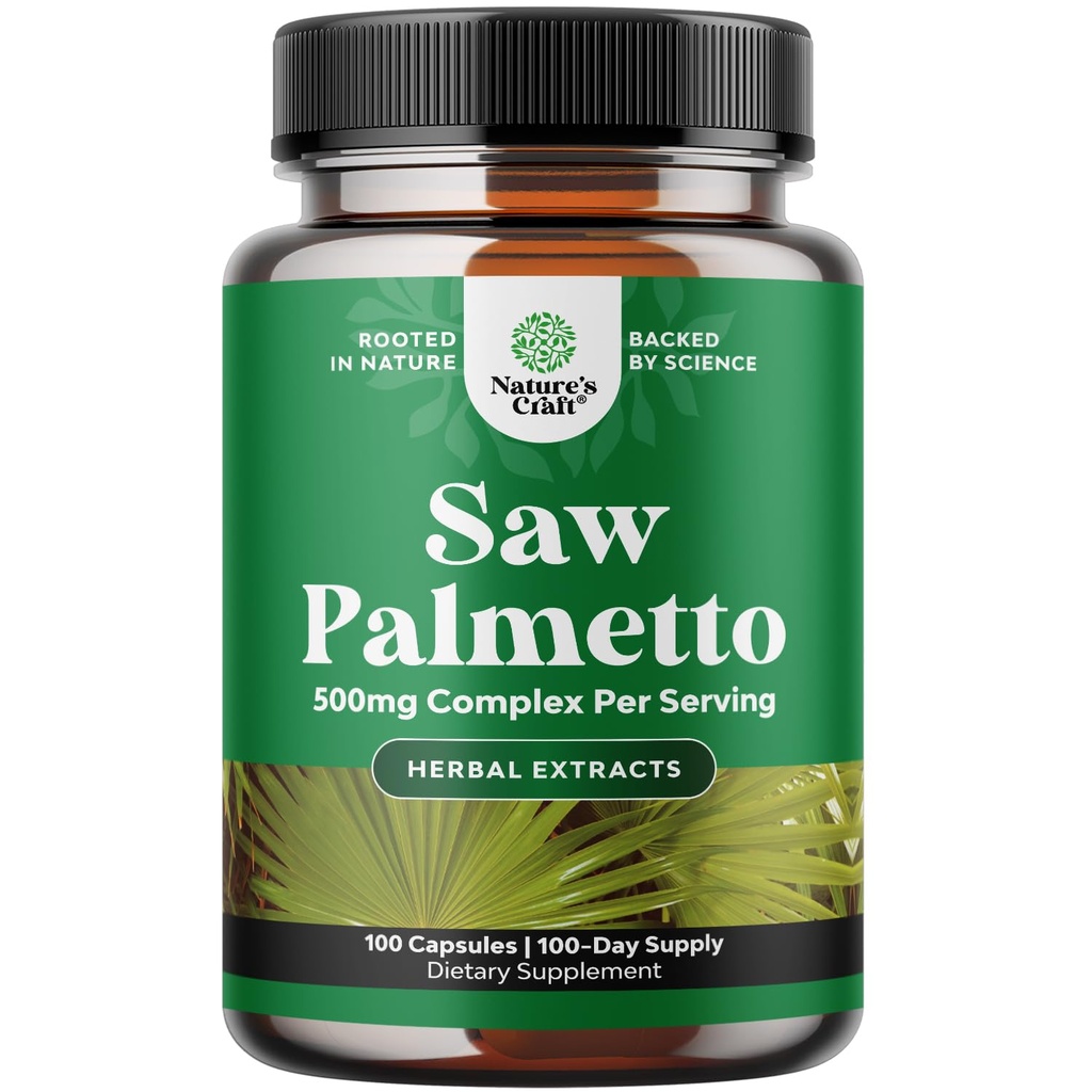 Extra Strength Saw Palmetto Extract - Advanced Herbal Complex for Hair Health and Urinary Support with Plant Sterols & Flavonoids - Poent Herbal Supplement with 500mg per Serving - 100 Caps