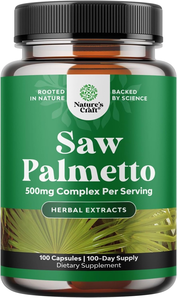 Extra Strength Saw Palmetto Extract - Advanced Herbal Complex for Hair Health and Urinary Support with Plant Sterols & Flavonoids - Poent Herbal Supplement with 500mg per Serving - 100 Caps