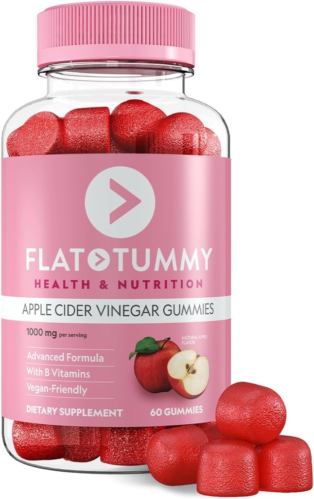 Flat Tummy Apple Cider Vinegar Gummies, 60 Count – ACV Gummies, Detox, Υποστήριξη Gut Health – Vegan-Friendly, Non-GMO - τεύτλα και Ρόδι Superfood Σκόνες, Βιταμίνες B6, B9 & B12