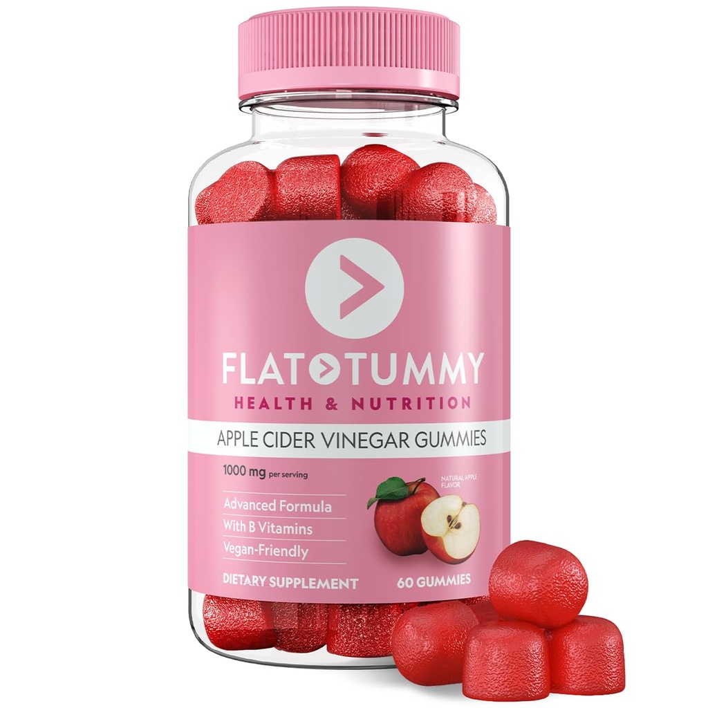 Flat Tummy Apple Cider Vinegar Gummies, 60 Count – ACV Gummies, Detox, Υποστήριξη Gut Health – Vegan-Friendly, Non-GMO - τεύτλα και Ρόδι Superfood Σκόνες, Βιταμίνες B6, B9 & B12