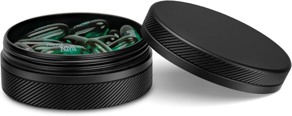 Small Pill Case, Durable Metal Pill Box, Airtight & Waterproof for Travel and Daily Use, Portable Vitamin Holder for Pocket, Purse - Black