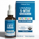 Organic Kids Methylfolate + Methyl B12 Cofactor - Organic Berry Flavor, Sublingual Form - 5-MTHF Form, Superior Form of Folate - Ρυθμιζόμενη Δοσολογία για όλες τις ηλικίες - Mood, Behavior, Cognition - 1 oz.