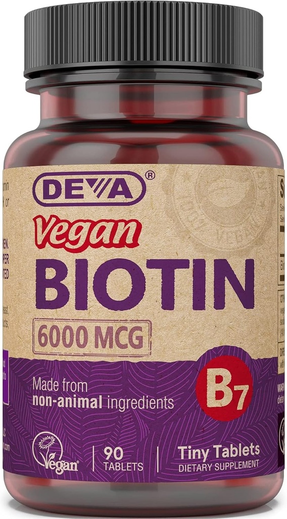 DEVA Vegan Biotin συμπλήρωμα 6000 mcg – Εύκολη στη χρήση βιταμίνης B7, μικροσκοπικά δισκία, 90 μέτρα