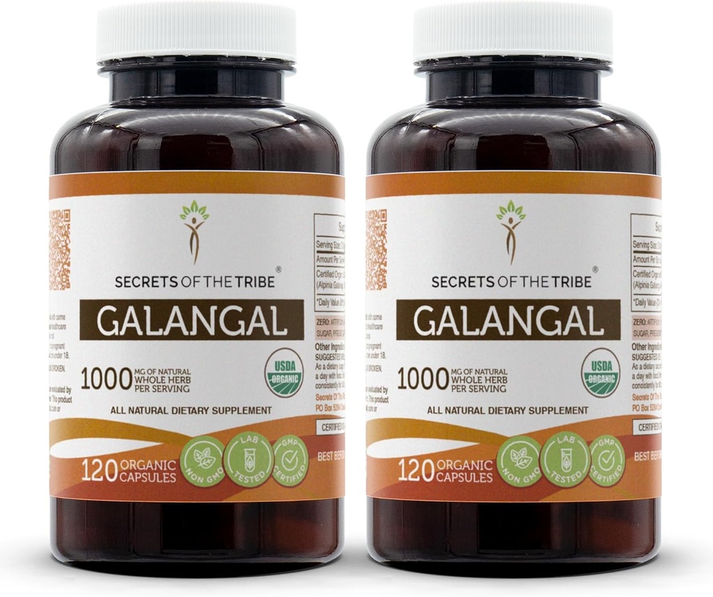 Μυστικά της φυλής Galangal 120 κάψουλες (2 τεμ.), 1000 mg, USDA Organic Galangal (Alpinia Galangal) Αποξηραμένη Ρίζα (2x120 κάψουλες)