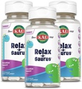 KAL Relax-a-Saurus, συμπλήρωμα υποστήριξης στρες για τα παιδιά, L-Θεανίνη για τα παιδιά με βοτανικό στρες ανακούφιση & χαλάρωση & ανάμειξη, νοστιμότατο φυσικό άρωμα σταφυλιού, 60 ημερών εγγύηση, 30 Chewables πακέτο των 3