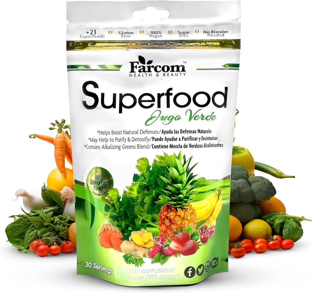 Superfood Green Juice Powder – Μείγμα από πάνω από 21 Super Greens, Adaptogens, Prebiotics, Probiotics, Antioxidants – Detox, Energy, and Immune Support Supplement – Vegan, Gluten-Free