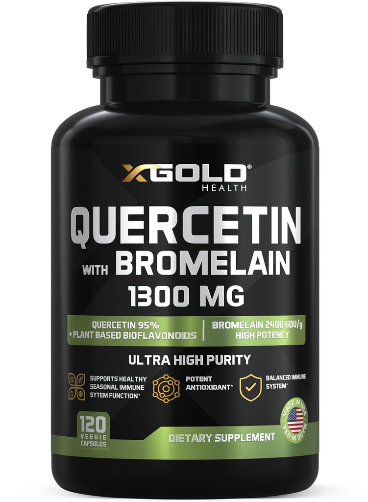 Quercetin + Bromelain 1.300mg – Quercetin: 95% - Εξαιρετικά καθαρό και εξαιρετικά βιοδιαθέσιμο Plus Bromelain 2.400 GDU/g - Κατασκευασμένο στις ΗΠΑ 