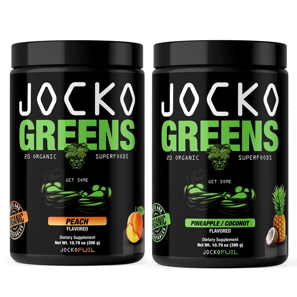 Jocko Fuel Greens Powder Bundle - Πράσινα & Superfood Powder for Healthy Green Juice - Keto Friendly with Spirulina, Chlorella, Digestive Enzymes, & Probiotics - 60 Εξυπηρετήσεις