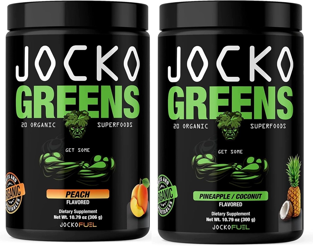 Jocko Fuel Greens Powder Bundle - Πράσινα & Superfood Powder for Healthy Green Juice - Keto Friendly with Spirulina, Chlorella, Digestive Enzymes, & Probiotics - 60 Σερβιέτες