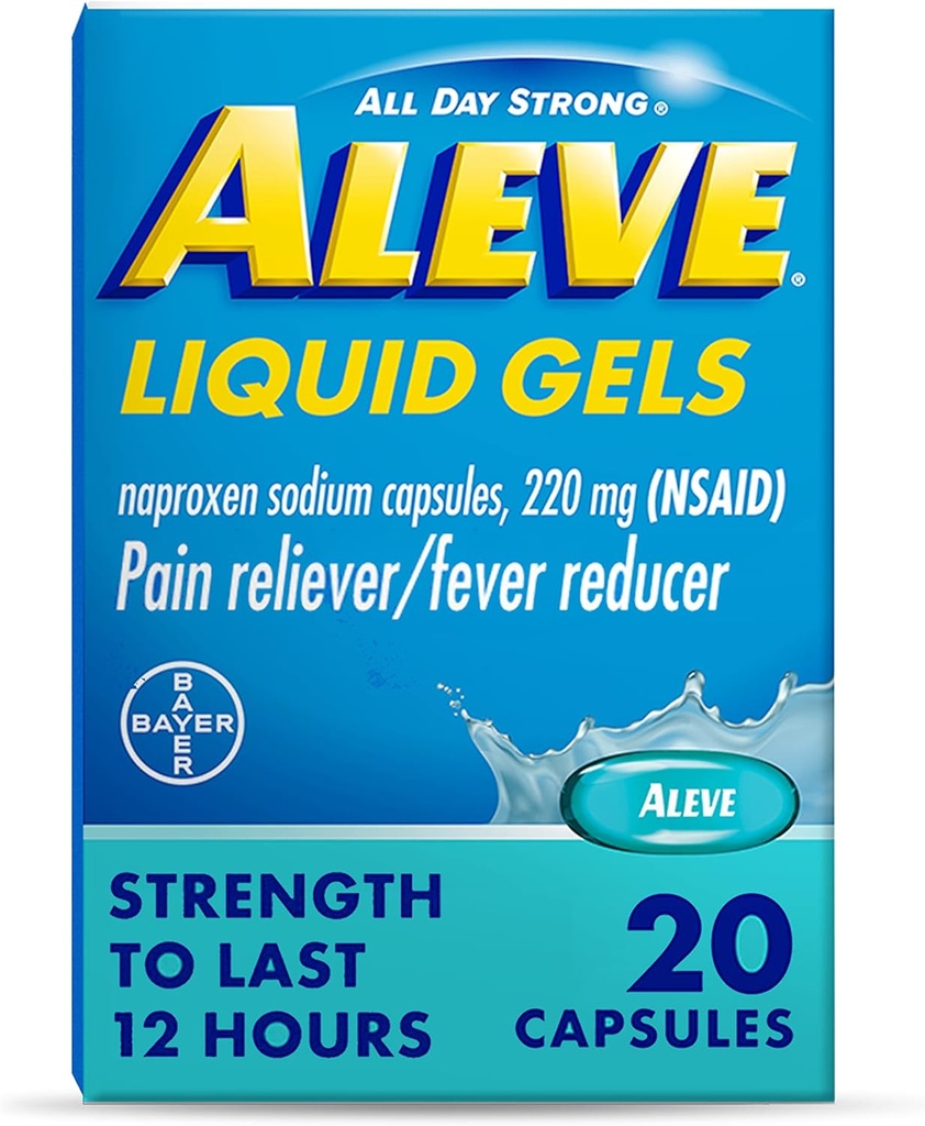 Aleve Pain Reliever & Fever Reducer Liquid Gels, Νάπροξεν Νάτριο, Ανακουφιστικό Πόνος, 20 Count