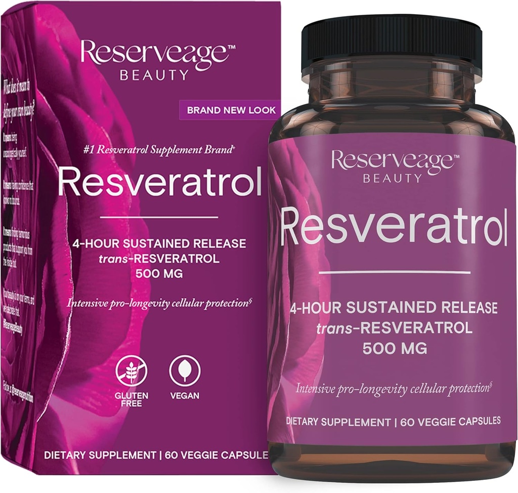 Ομορφιά Reservage, ρεσβερατρόλη 500 MG, Trans-Reεσβερατρόλη Αντιοξειδωτικό συμπλήρωμα για την καρδιά και κυτταρίτιδα υγεία, Υποστηρίζει υγιή γήρανση και ανοσοποιητικό σύστημα, Παλαιό, Κέτο (120 κάψουλες, 120 εξυπηρετούν)