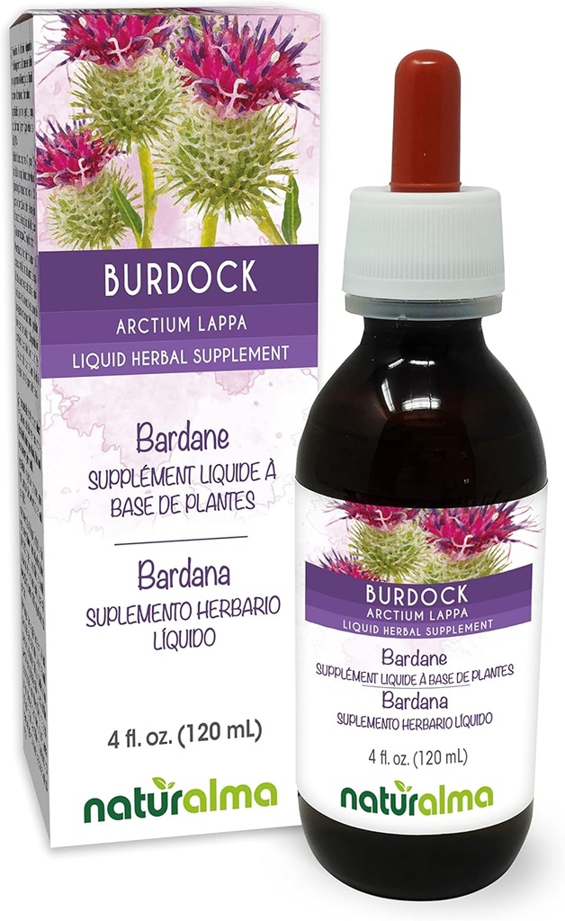 Naturalma Burdock (Arctium lappa) Ρίζα και βότανο Βάμμα Χωρίς αλκοόλ - 4 fl oz Liquid Extract in Drops - συμπλήρωμα βοτάνων - Vegan