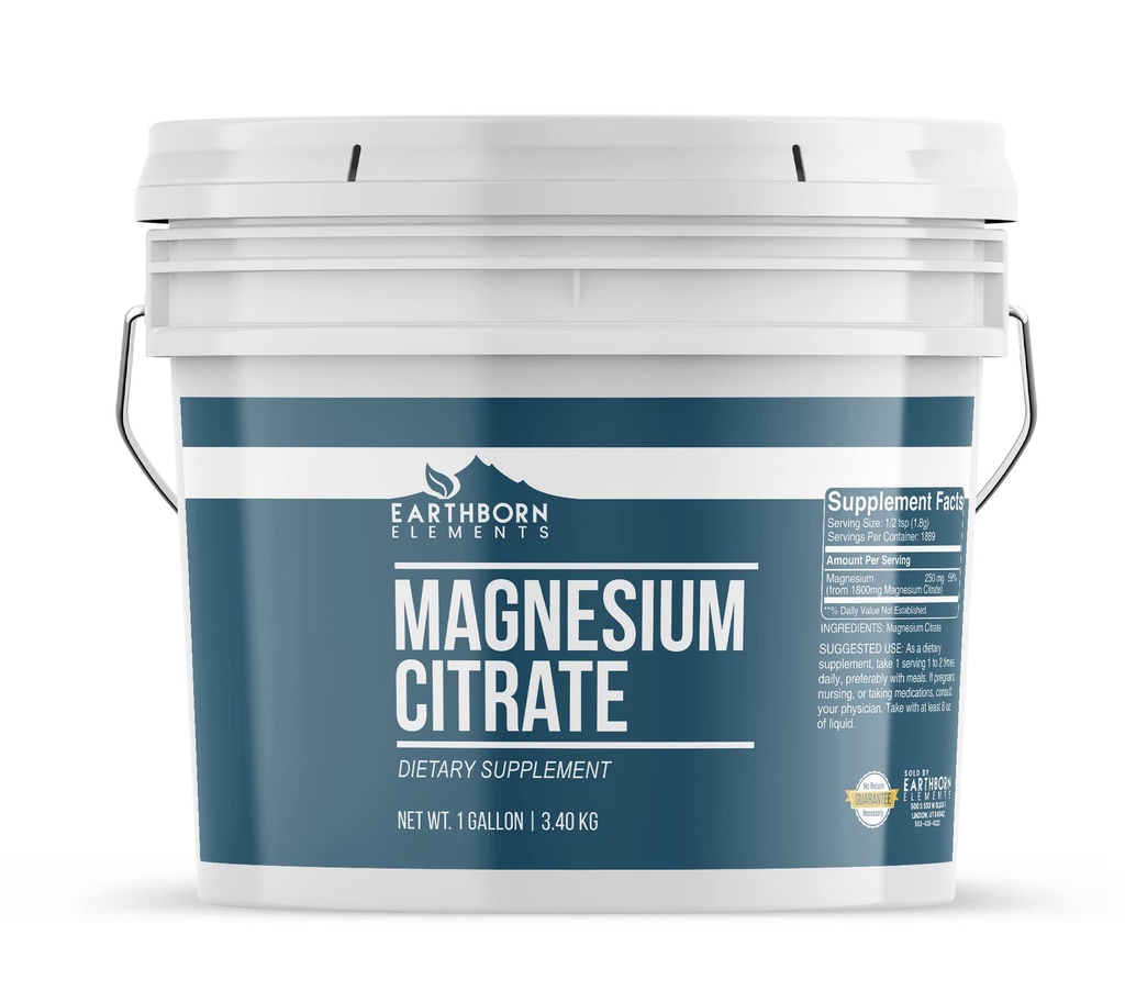 Earthborn Elements Magnesium Citrate 1 Gallon Bucket, Oral Supplement, No Additives or Fillers (7.5 Pound)