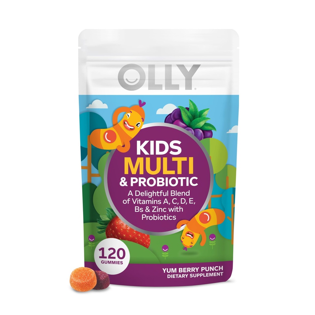 OLLY παιδιά πολυβιταμίνη & προβιοτική Gummy, Digestive υποστήριξη, βιταμίνες A, D, C, E, B, ψευδάργυρος, Chewable συμπλήρωμα, Berry Γεύση, 60 ημέρες εφοδιασμού - 120 Count
