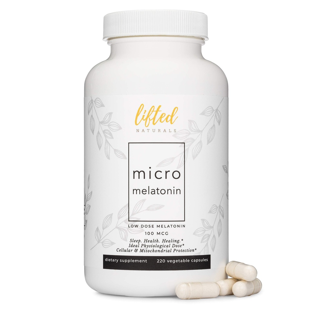 Lifted Naturals Micro Melatonin Οικογενειακό μέγεθος - Μελατονίνη για γρήγορο & καλύτερο ύπνο, εύκολο να καταπιούν 220 κάψουλες λαχανικών με χαμηλή δόση μελατονίνη, μη-GMO, γρήγορη διάλυση μελατονίνης 100 mcg