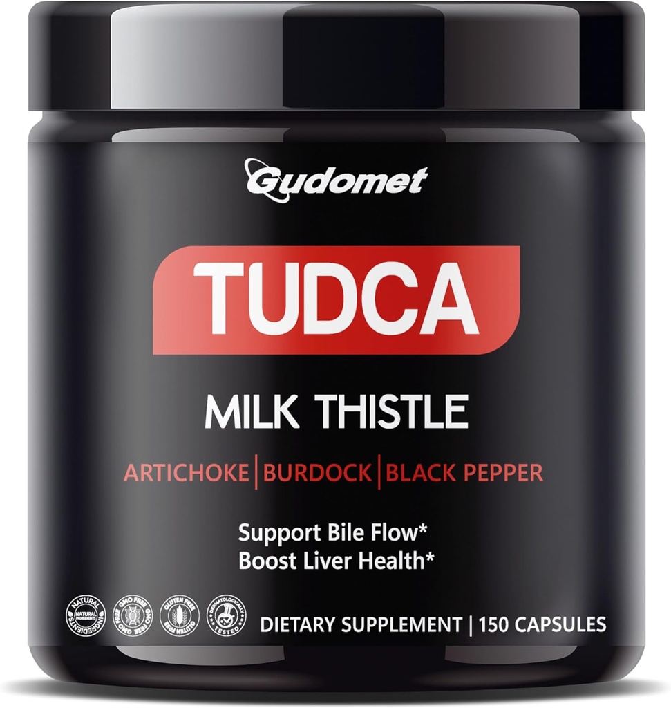 Premium TUDCA με γαϊδουράγκαθο γάλακτος, Artichoke, Burdock & Black Pepper – Υποστηρίζει τη ροή της χολής και την υγεία του ήπατος -150 κάψουλες- Κατασκευάζονται στις ΗΠΑ