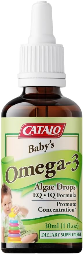 CATALO Baby’s Algae Omega-3 DHA Supplements – Plant-Based Algae Oil with DHA & EPA, Liquid Formula for Infants, Toddlers & Kids, Easy-to-Use Glass Dropper, 2x 30ml