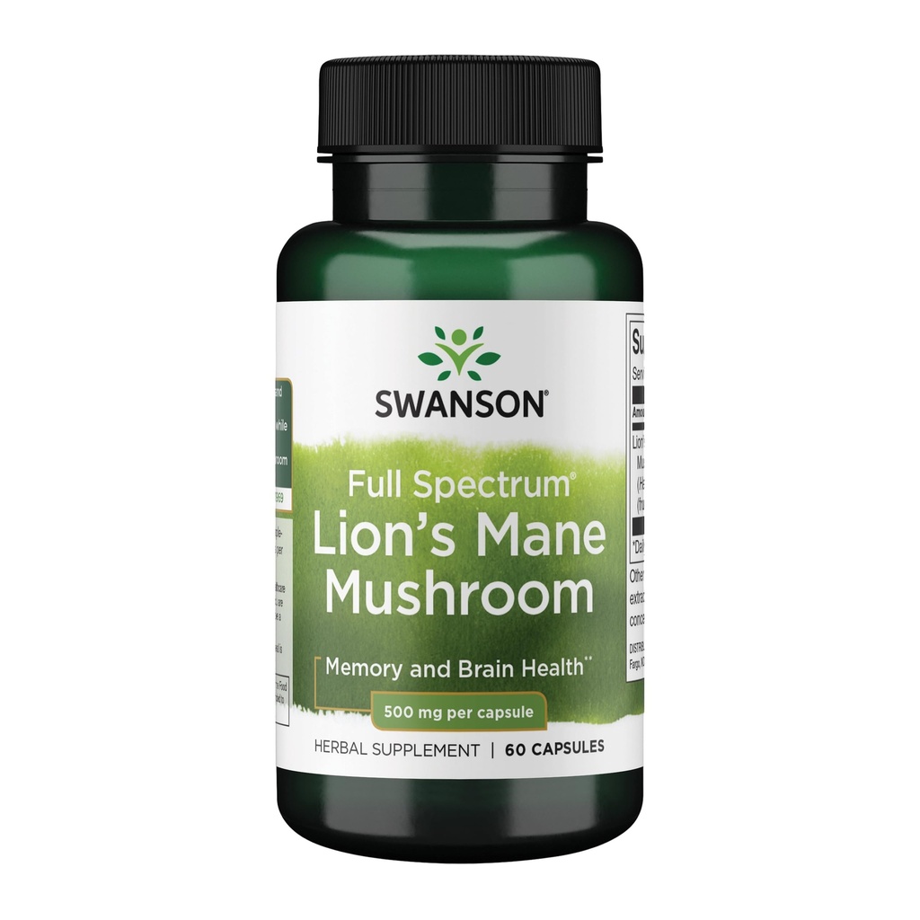 Κάψουλες Μανιταριών του Swanson Lion - 500 mg Κάθε, 60 κάψουλες - συμπλήρωμα βοτάνων Υποστήριξη Γνωστική λειτουργία