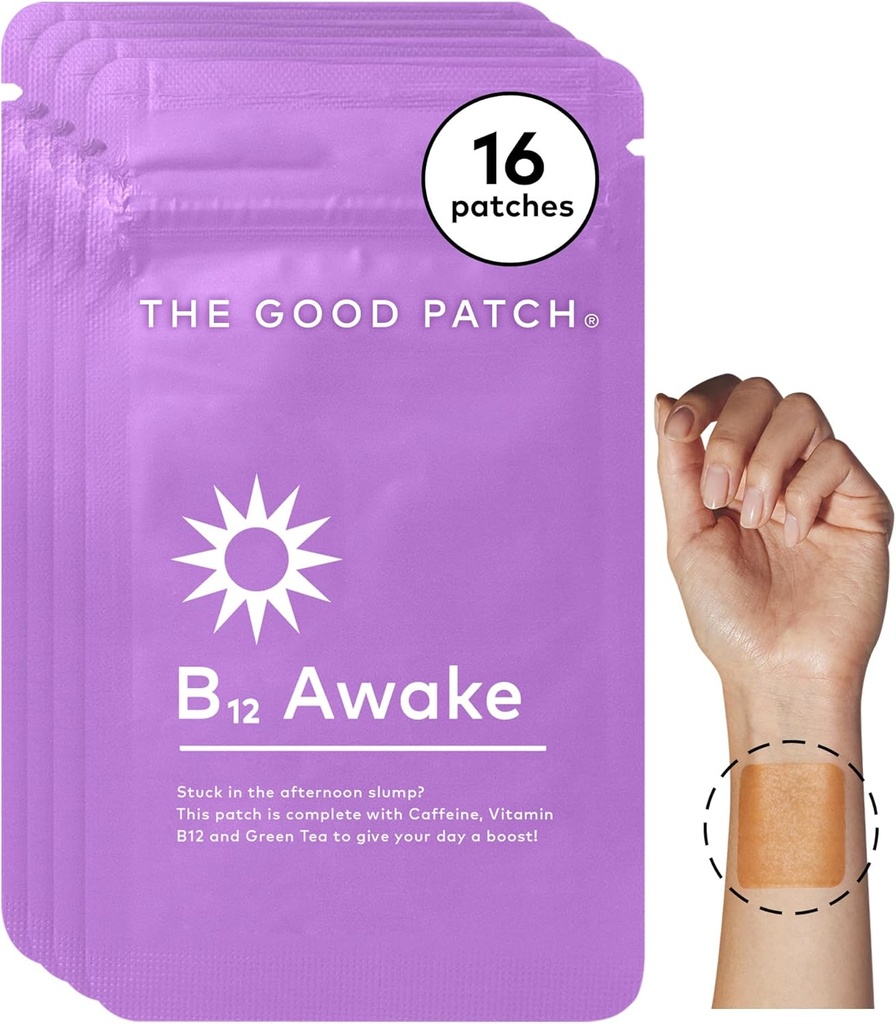 The Good Patch B12 Ξύπνα Patch, Natural Patch with Caffeine, B12, and Green Tea Extract, Plant Powered Wearable Wellness, Βοηθά στην προώθηση της ενέργειας (16 Total Patches)