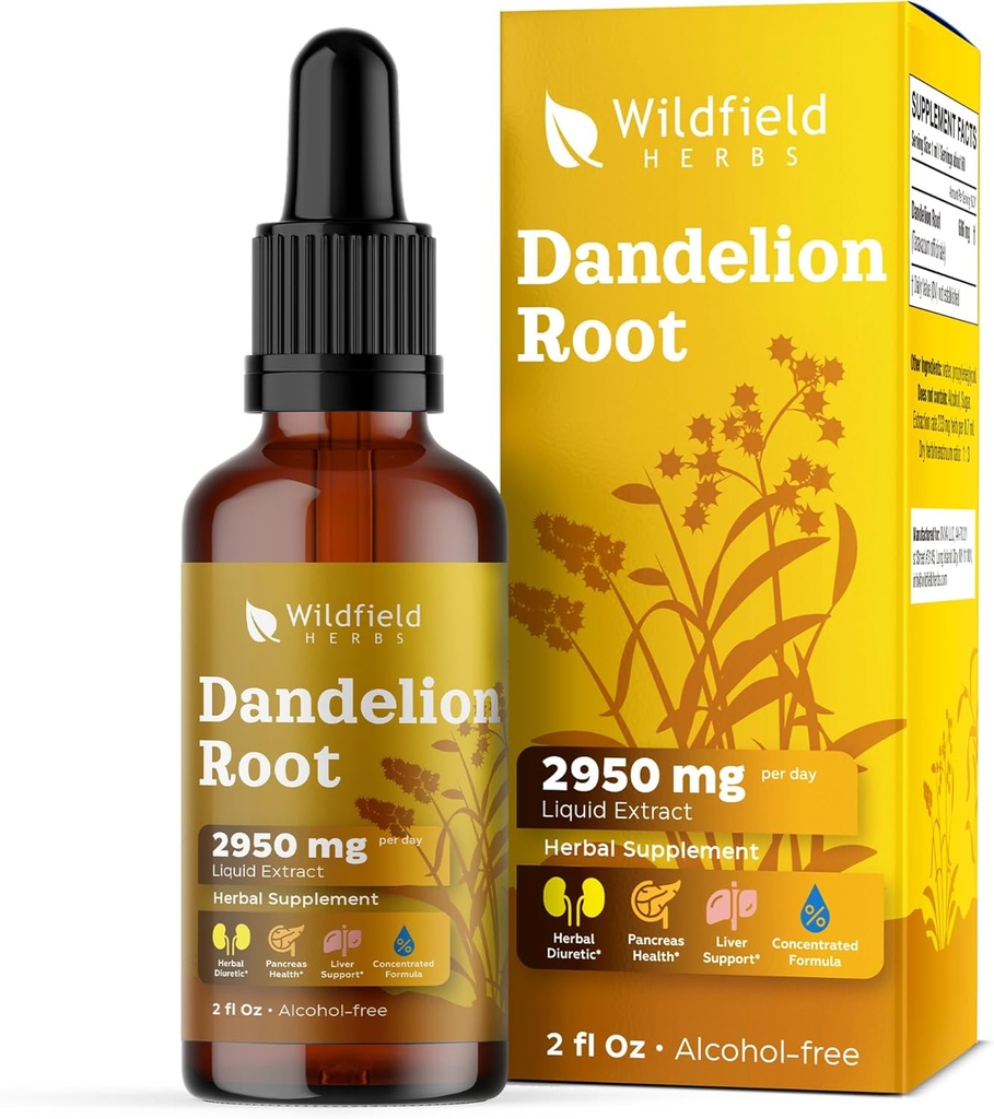 Dandelion Root Extract Drops 2000mg (Taraxacum officinale L.) Herbal Supplement Absorbs Better Than Capsules, 1 Month Supply, 84 Servings, Alcohol-Free Tincture - 2 Oz, Pack of 1