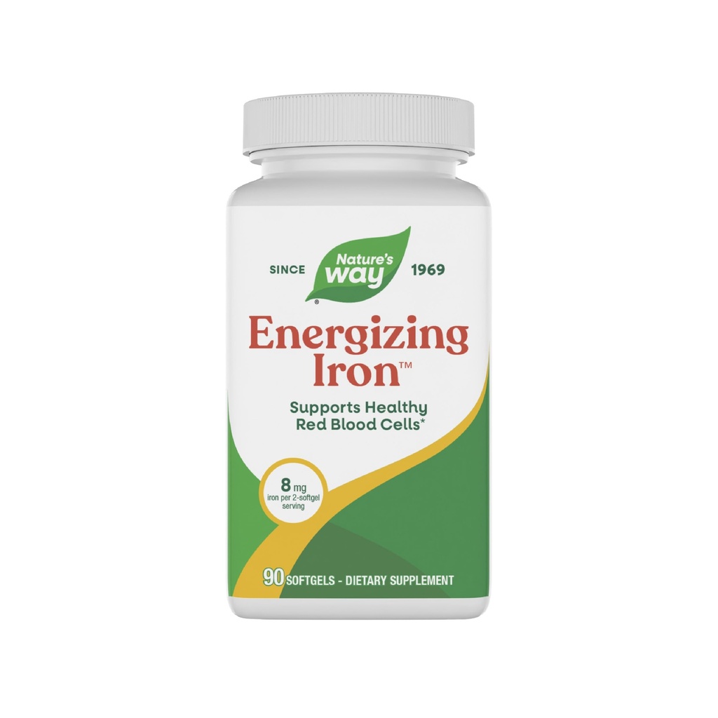 Nature's Way Energizing Iron - Red Blood Cell Support* - 8 mg Iron, -200 mcg Κυανοκοβαλαμίνη & Βιταμίνη Β12 ανά 2-Softgel Serving - Χωρίς γλουτένη - 90 Softgels